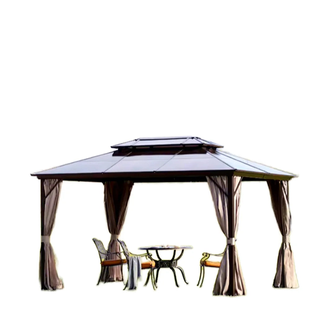 HOT SALE Villa Resort Pergola Big Size Metal Roof Patio Gazebo Canopy Luxury Tent With Resistant Netting Outdoor Garden Backyard Park Pavilion Luxury Furniture Supplies ( For Fast Delivery Please Contact Us)