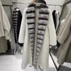Black/White Color Luxury Women Winter Full Length Faux Fur Coat Elegant Chinchilla Fur Collar Warm Long Overcoat Eco Women's Faux Fur Outerwear Coats Ladies Winter Apparel Supplies
