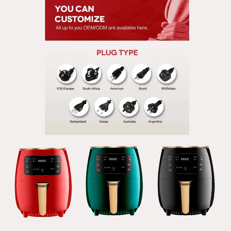 Multifunctional Air Fryer De 6L Electric 240V Pizza Sliver Crest Electric Oven Making Commercial Home  Electric Deep Fryer Machine Household Appliances
