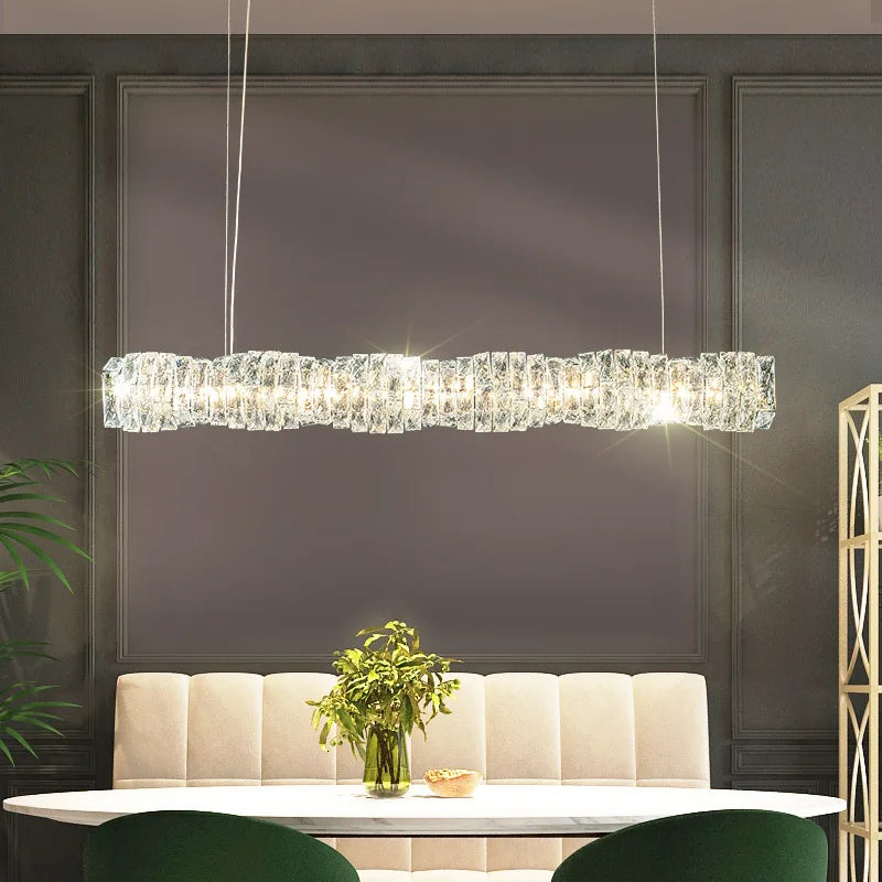 NEW Arrivals Villa Home Luxury K9 Crystal Chandelier Art Decor L39.4inch Luxury Restaurant Modern Living Room Dining Table Bar Counter Crystal Chandelier Design Long Crystal Pendant Lights