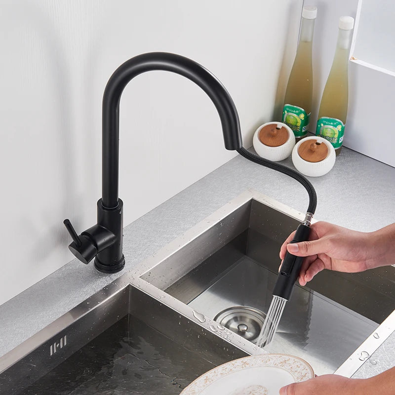 Smart Sensor Touch Kitchen Faucet Brushed Gold Pull Out Sensor Faucets Black/Nickel 360 Rotation Crane 2 Outlet Water Mixer Taps
