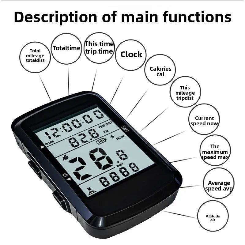 Wireless Cycling GPS Computer Mountain Bike Computer Wireless with Large Backlit Display Smart GPS Cycling Computer ABS Material Wireless Stopwatch Monitor Bicycle Accessories