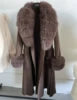 BEST PRICE 100% Cashmere 10 Colors Luxury Women's Winter Long Trench Jacket Real Natural Fox Fur New Fashion Pink Wool Coat Evening Party Wedding Guest Coats Ladies Luxury Apparel Supplies.