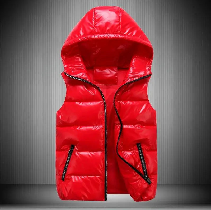 5 Colors S-4XL Plus size Women  Men's  Winter Sleeveless Puffer Hooded Vest Waistcoat With Waterproof Windproof Zipper Closure Cotton-Filled Outer Wear