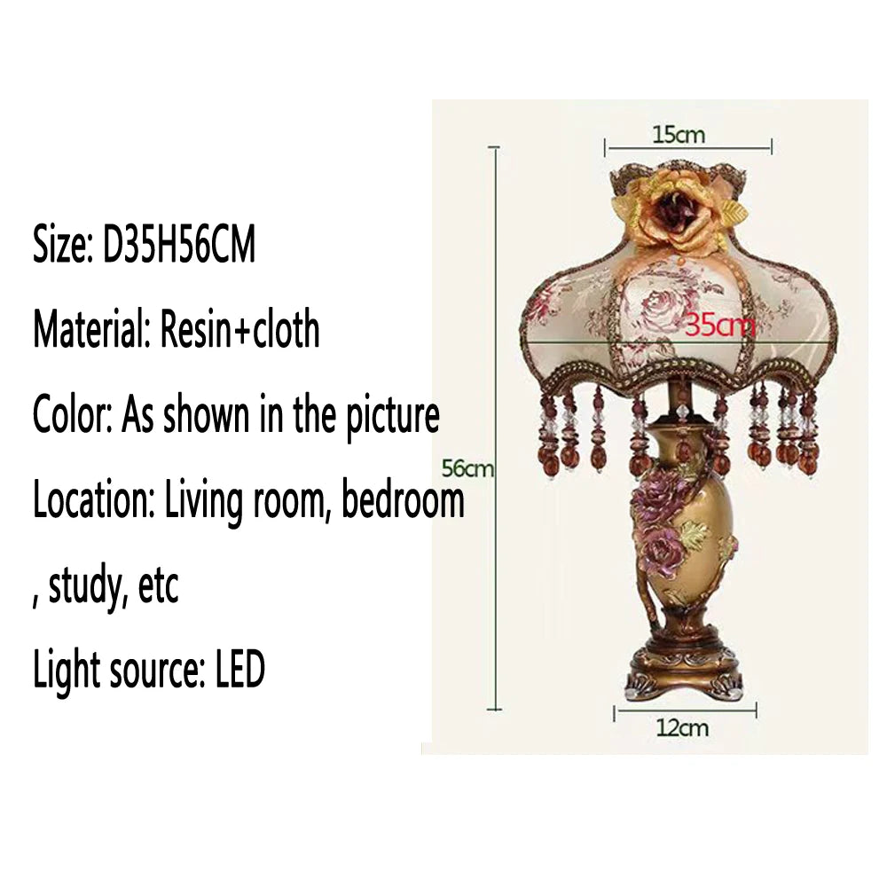 Green/Brown Color Home Villa Bedroom Bedside Living Room Luxury Lampshade European Table Lamp Luxurious Living Room Bedroom Study Villa Hotels LED Retro Creativity Bedside Desk Light.