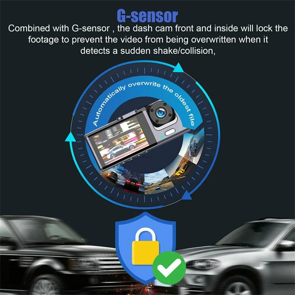 New 3 Lens HD 1080P Car Black Box Wi-Fi Loop Recording Car DVR Camera Dashboard Camera Night Vision Dash Cam for BMW, Mercedes, Toyota Vehicle Safety Driving Security Supplies