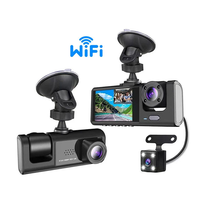 NEW Arrivals 3 Lens Dash Cam Car Dashboard Camera Recorder 1080P Vehicle Black Box DVR Hidden Dash Cam Camara De Auto Dash Cam 3 Channel Automobile Security System Safety Supplies