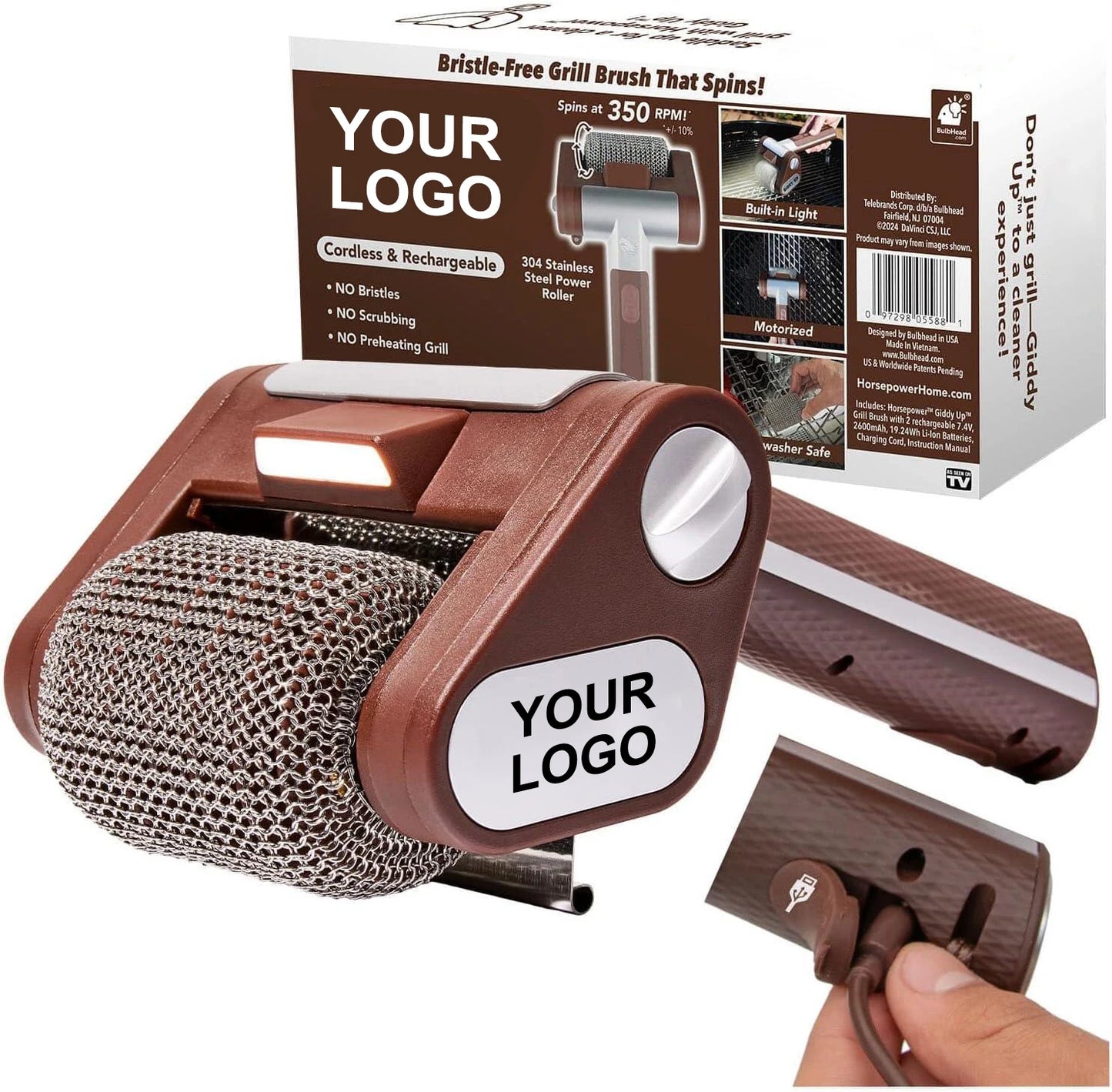 HOT SALE Rechargeable Electric Grill Brush Power Spinning Stainless Steel Bristle BBQ Cleaning Brush Food Grade Plastic Handle Outdoor Camping Barbeque Supplies