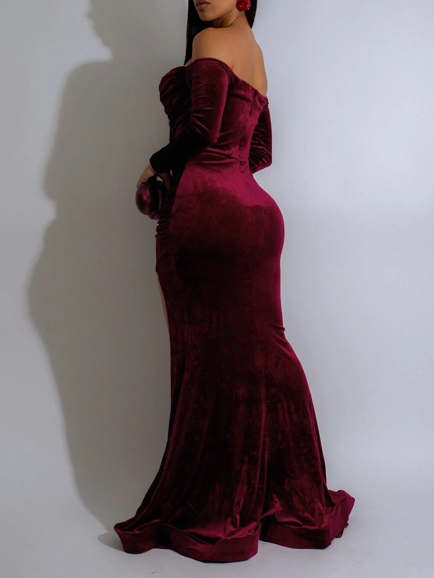 S-2XL Velvet Trendy Gowns for Women Evening Dresses Night Clubwear Prom Elegant Long Sleeve off Shoulder Slim Velvet Maxi Party Dresses Women Mermaid Dress