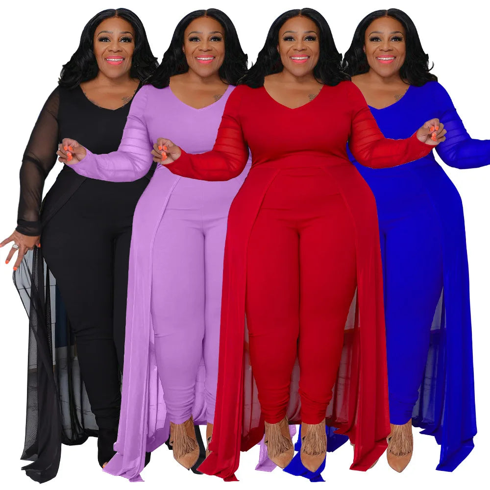 HEY BIG GIRLS... XL-5XL Plus Size Autumn Spring Women's Jumpsuits European and American Bright Diamond Long Sleeved Hot Diamond  Jumpsuit Curvy Ladies Casual Clothing Supplies