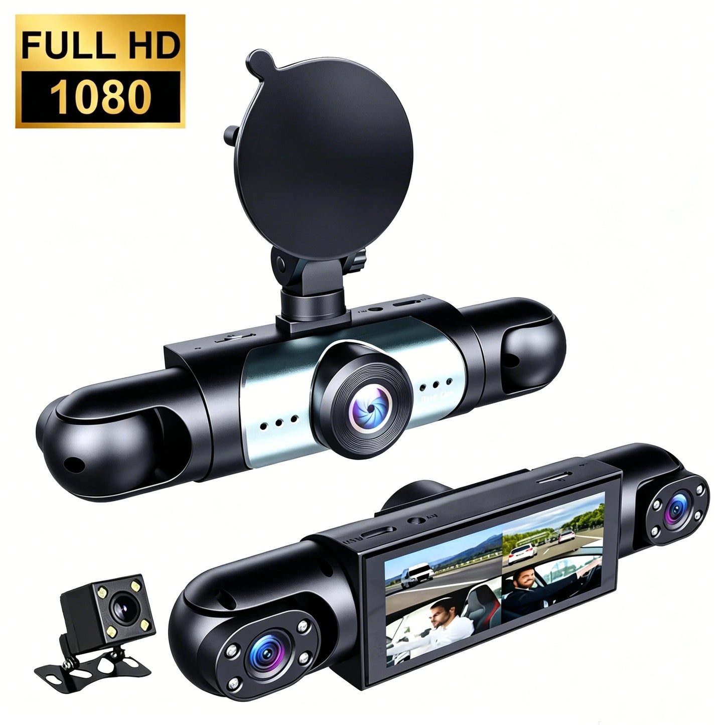 180* Full View Human Motion Detector 1080P HD Car Wireless Dashcam System 3.0" 4 Lens MicroSD Wi-Fi Night Vision DVR with Motion Detection Reversing Visibility Vehicle Security System