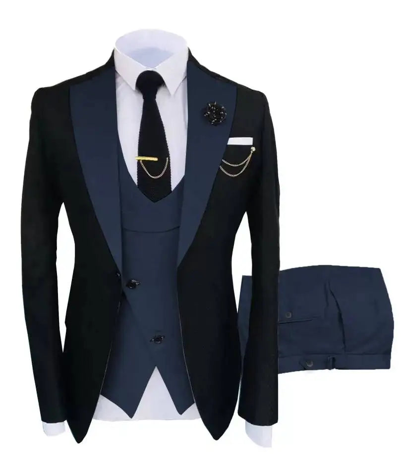 Boutique Gala HOT SALE 3 PCS Set Slim Fit Luxury Wedding Groom Guest Best Man Blazer Trousers, Vest, Jacket Tuxedos One Button Peaked Lapel Groomsmen Costume Evening Business Dinner Party Prom   Men's Formal Apparel Supplies