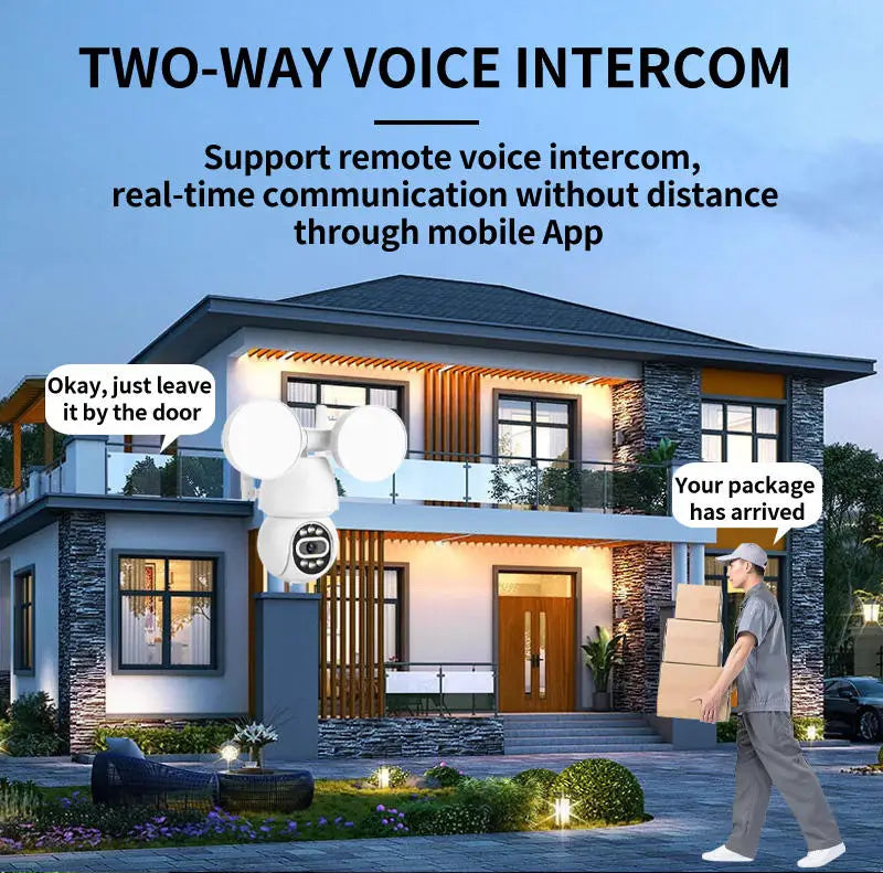 NEW Arrivals Foldable Three-Leaf Outdoor Indoor Security Camera 1080P 2MP E27 Floodlight Wi-Fi Light Bulb Built-in Mic Two-Way Audio PTZ Floodlight Home Office Business Shop Security Supplies