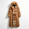 S-5XL Plus Size 4 Colors Premium Ladies Winter Luxury Hooded Artificial Fox Fur Coat Long Thick Warm Fluffy Fur Overcoat Women's Fashion Winter Outerwear Windproof Jacket Faux Fur Coats
