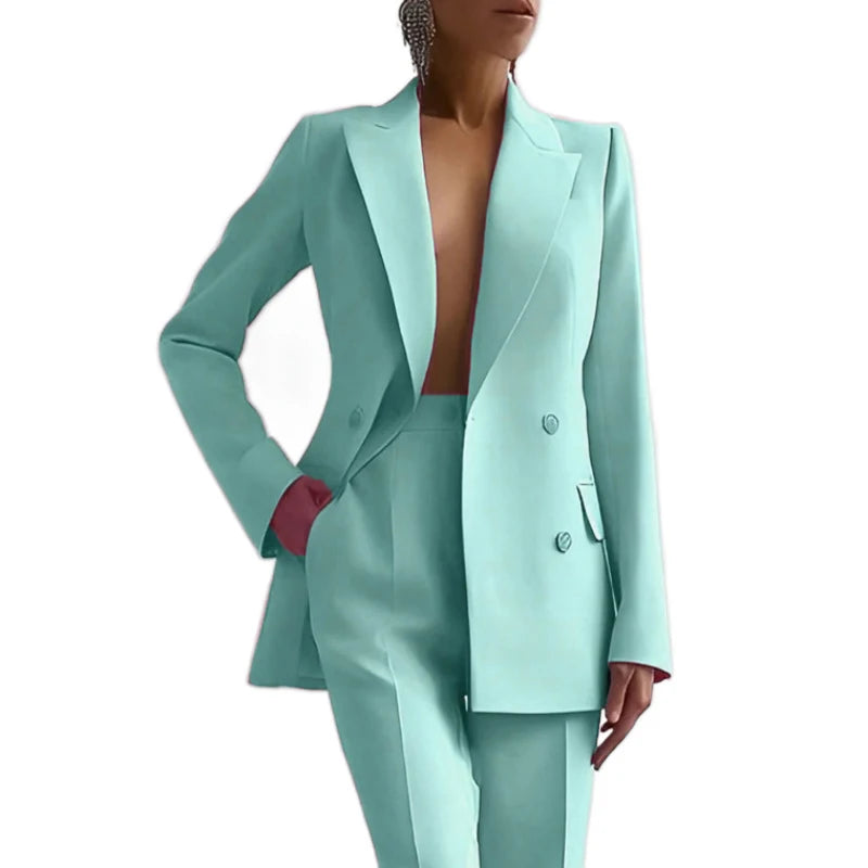 Boutique HOT SALE New Italian Fashion S-2XL 8 Colors Casual Career Double Breasted Long Sleeve Suit Jacket Long Pants Women's Luxury Blazer Top Quality Office Lady Business Dinner Suit Ladies Clothing Supplies.