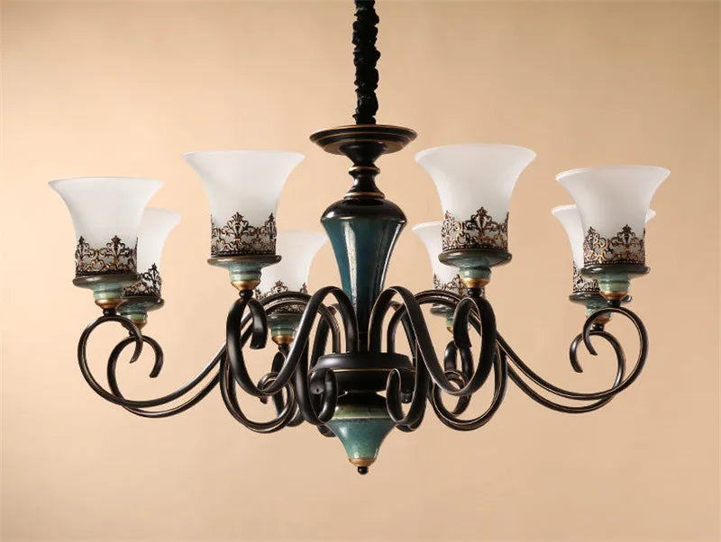 NEW Arrivals Home Villa 6/8 Heads American Retro Luxury 100% Ceramic Chandeliers for Living Room Restaurant Villas Hotel Home Art Decoration Creative Iron Pendant Light