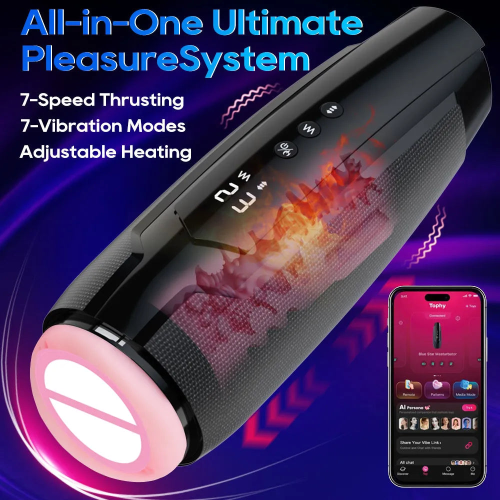NEW Arrivals 3 in 1 Electric Aircraft 7 Heating Oral Sucking Thrusting Vibration App Remote Control Male Masturbation Cup Adults Sex Toys Supplies