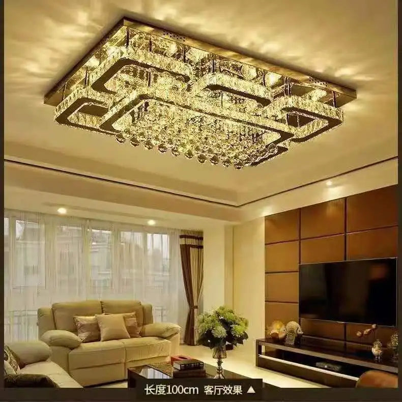 HOT SALE Villa Home Hotel Lobby Modern Luxury Living Room K9 Crystal Ceiling Light Simple Rectangular Stainless Steel Ceiling Art Decorative Pendant Lamp Home Lighting Supplies