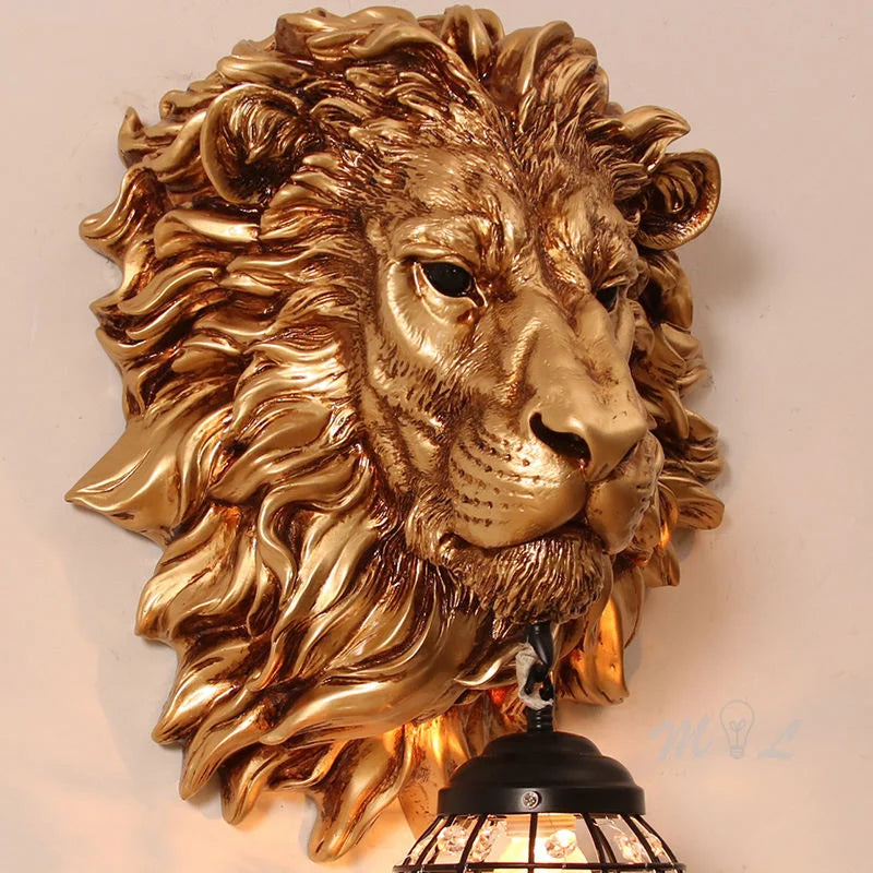 Villa Home Luxury Art Creative Decoration European Retro Lion Head Indoor Art Decor Wall Lamp Living Room Internet Famous Bar Restaurant Corridor Decoration Lighting Fixture