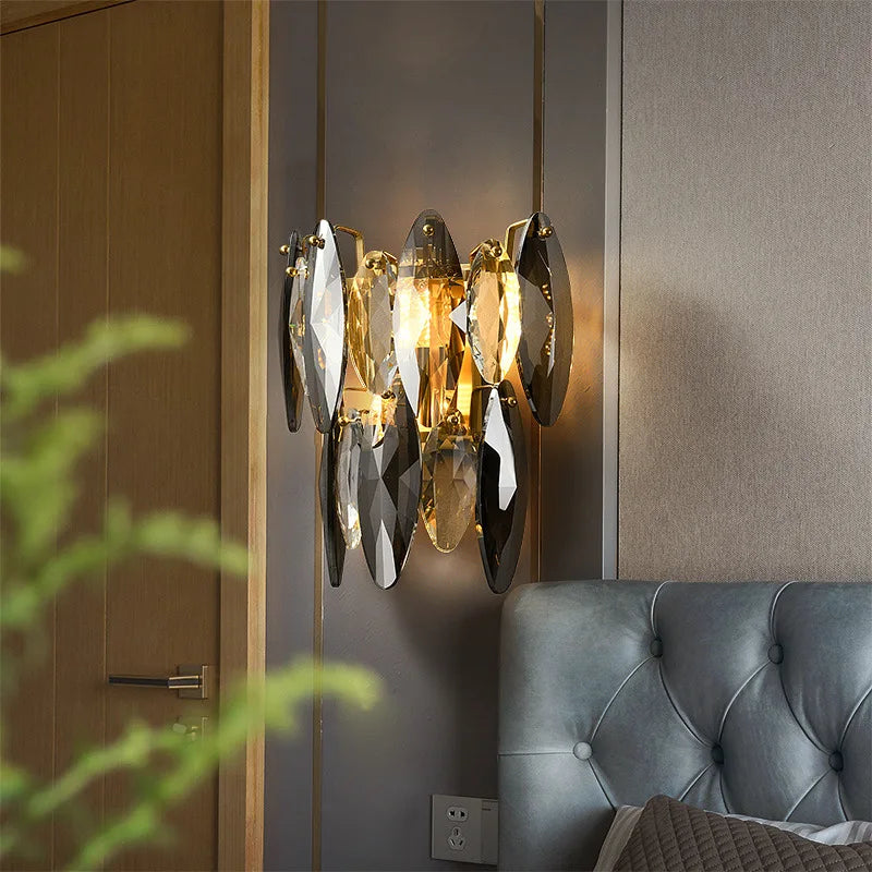 Home Villa Modern Luxury Crystal Wall Lamp Smoke Gray Glass Bedroom Art Decoration Lighting Living Room Background Wall Staircase Wall Light