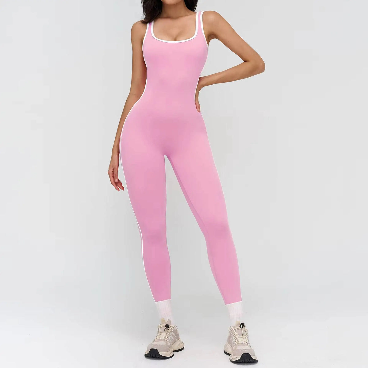 4 Colors Women's Sexy Backless Deep V-Neck Yoga Jumpsuit Full-Length High-Waisted Stretchy Breathable Eco-Friendly Outdoor Running Gym Fitness Outfit Activewear Women Sports Clothing Supplies