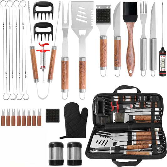 38 PCS Full Set Portable Charcoal 201 Stainless Steel BBQ Baking Utensils Kit Aluminum Case Multi-Function Heavy-Duty for Camping Backyard Picnic Cookware Tools