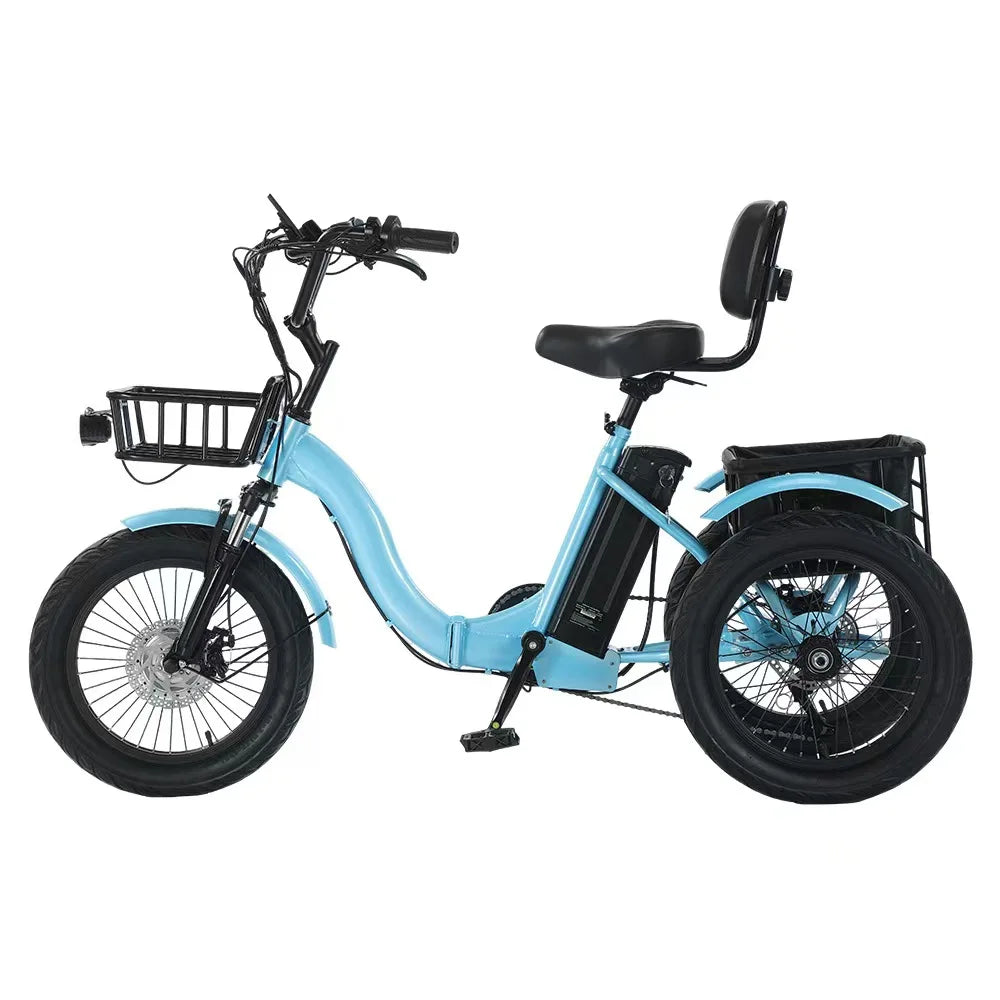 Fat Tires Folding Electric Cargo Tricycle 18 Inch Brushless Pedal Assisted Electric Tricycle 48V 13Ah Lithium Battery Disc Brake 3-Wheel Cargo Bike 7-Speed 25km Max Speed Carbon Steel Electric Bike