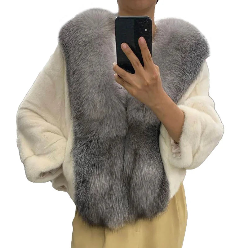 8 Colors Top Luxury Natural Real Fox Fur Collar Mink Fur Coat Women Winter Luxury Mink Fur Poncho Outerwear Jackets Evening Party Prom Wedding Guest Christmas Gift for Wife Girlfriend Ladies Luxury Apparel Supplies.