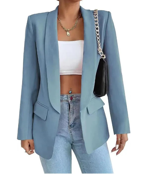 TikTok Most Popular 10 Colors S-2XL Middle Eastern Popular Women's Autumn/Winter/Spring Fashion Solid Color Polo Collar Small Suit Temperament Commuter Coat Jackets Ladies Casual Clothing Supplies