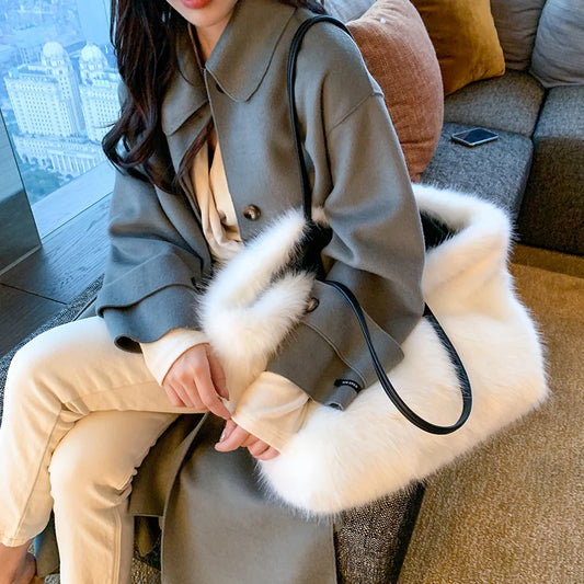 New Luxury Women Girls Real Mink Fur Shoulder Bag Totes Handbag Brand Party Bag Ladies Natural Mink Fur Hand Bags Luxury Versalite Designer Evening Bag Female Ladies Luxury Fashion Clothing Accessories Products