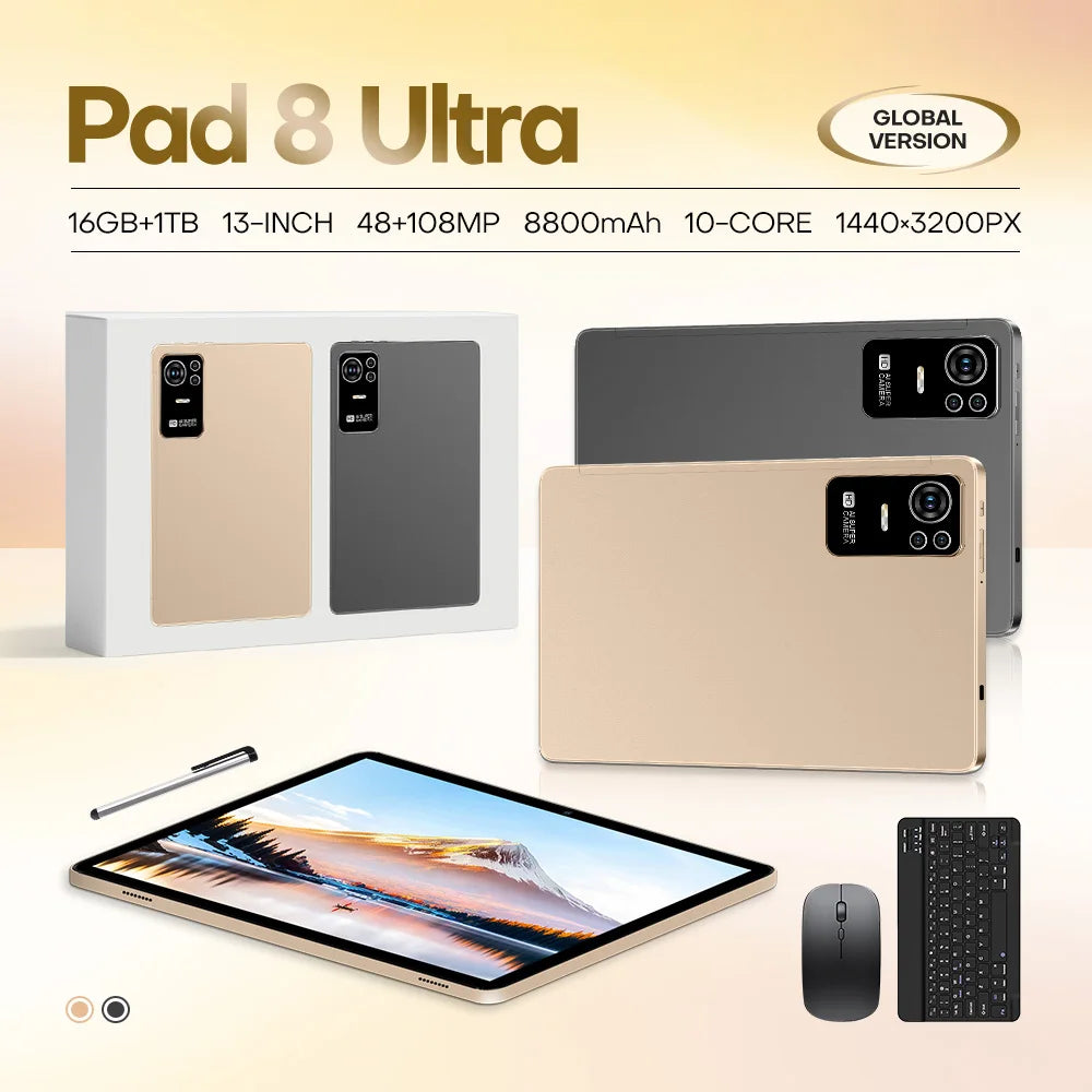 Pad 8 Ultra 5G Tablet 16GB+1TB 13'' 1440*3200 Octa-Core 8800mAh Android 14 Dual SIM Face GPS/GSM Multi-Languages Support Unlock Kids & Education Tablet