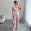2 PCS Luxury Set 8 Colors S-3XL Summer European American Women's Collarless Spliced Casual Solid Color Sleeveless Skinny Top Quality Vest High-Waisted Long Pants Set Women Clothing Supplies.