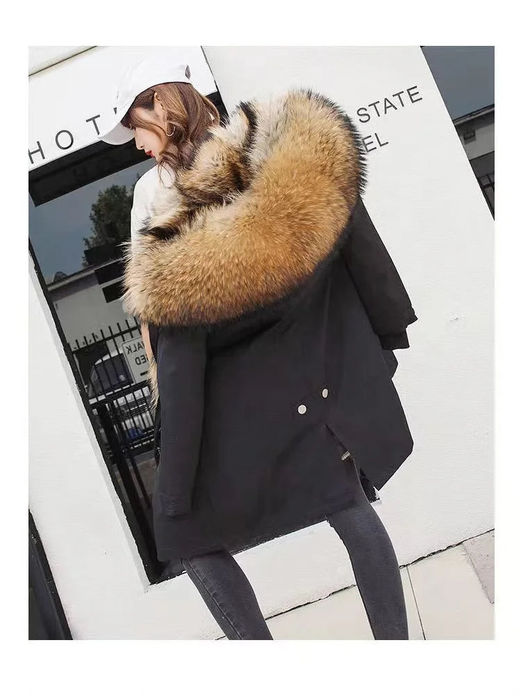 NEW Arrivals 10 Colors M-3XL Chic Winter Ladies Coat Warm Long Waterproof with Faux Fur Liner and Fur Collar Snow Outerwear Jackets Women Winter Fashion Apparel Supplies
