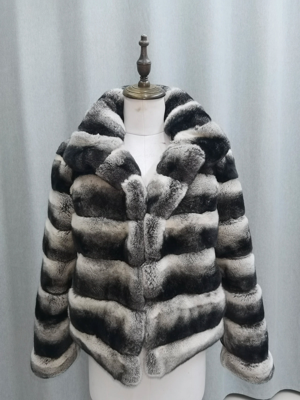 Boutique Gala HOT SALE S-3XL Women's High Level Natural Rex Rabbit Chinchilla Real Fur Coat Dyed  Color Winter Warm Long  Fur Overcoat Outerwear Jacket Ladies Luxury Apparel Supplies