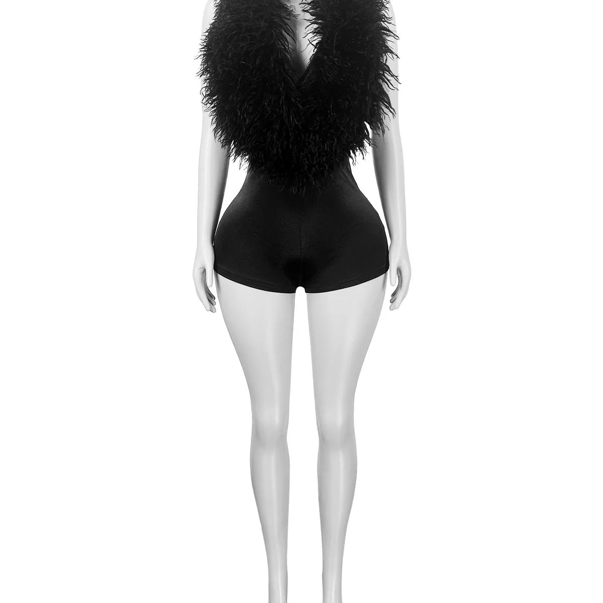 NEW Arrivals S-2XL  Summer European American Fashionable Casual Women's Elegant Fur-Trimmed Deep V-Neck Halter Neck Sexy Chic Streetwear Night Clubwear Evening Party Jumpsuit Girls Casual Clothing Supplies