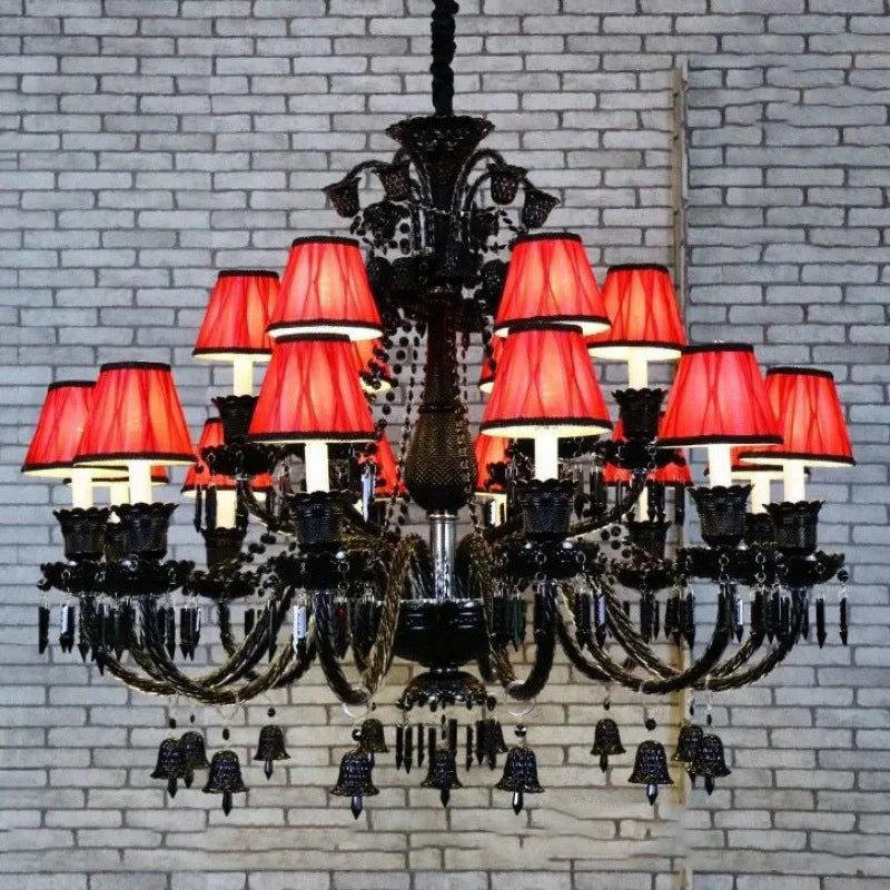 Villa Home Luxury European 10 Lights Black Crystal Chandelier for Living Room Bedroom Duplex Staircase Villa Lobby Creative Atmosphere Hanging Pendant Lights