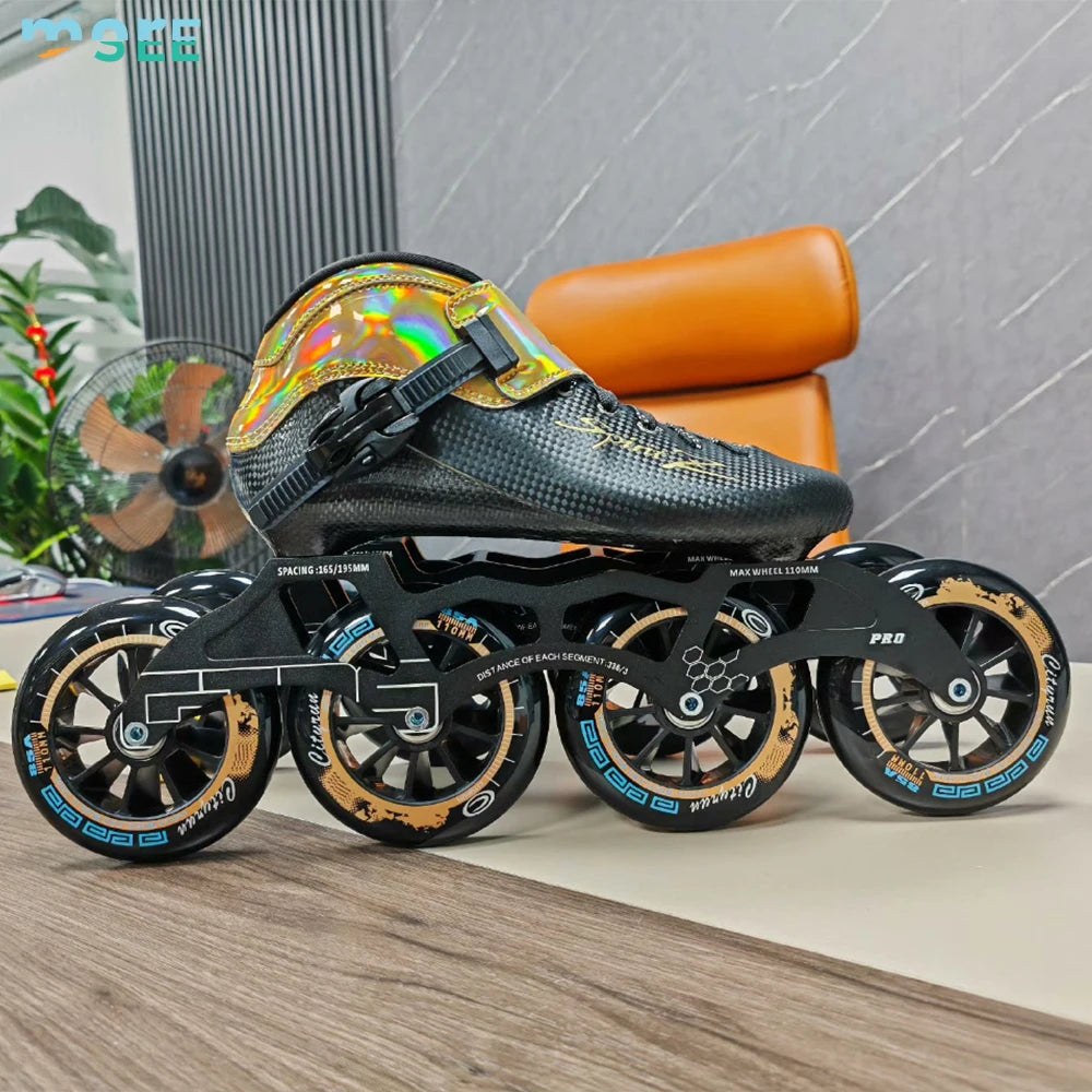 Adults Children 31/46 Plus Size Carbon Fiber 3/4 Wheels Professional Inline Speed Skates for Men Women Professional Carbon Roller Skates Blades High Performance Racing Skates for Outdoor Sport Activities