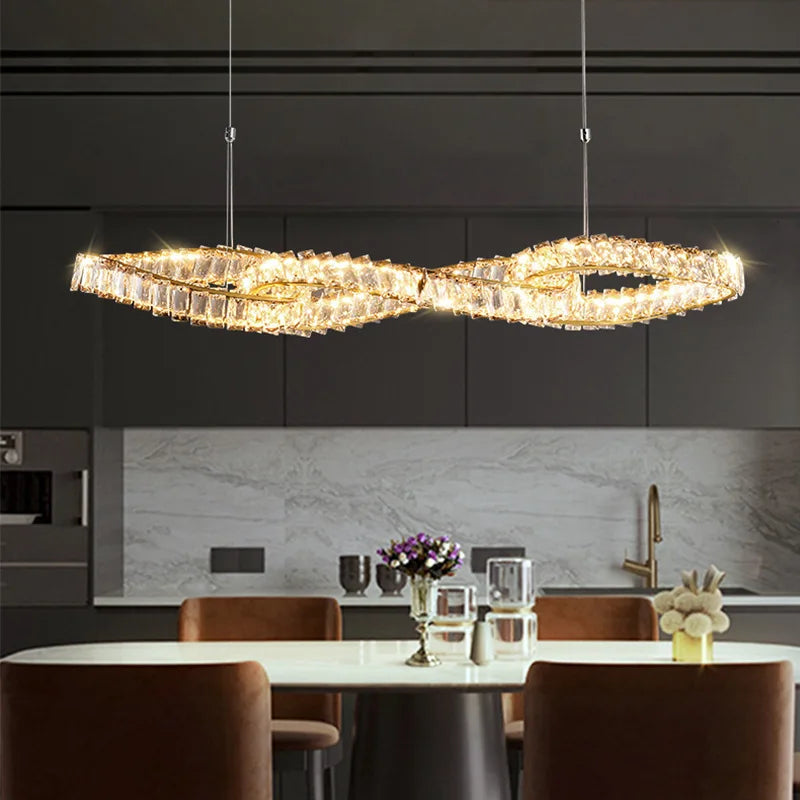 Villa Home Italian Light Luxury Interlocking Crystal Chandelier Hotel Design Sense Modern Restaurant Bar Dining Room  Long Crystal Pendent Lamps Crystal Art Decoration Lights