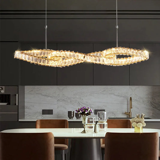 Villa Home Italian Light Luxury Interlocking Crystal Chandelier Hotel Design Sense Modern Restaurant Bar Dining Room  Long Crystal Pendent Lamps Crystal Art Decoration Lights