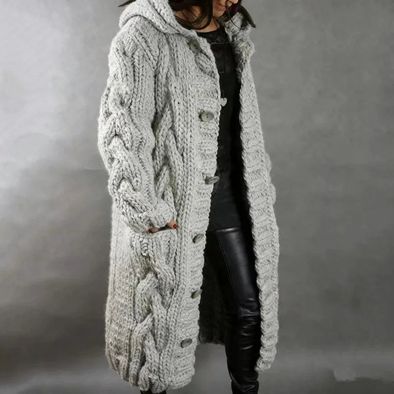 10 Colors S-5XL Plus Size Women's Trendy Long Cardigan Sweater Long Sleeve Single-Breasted Hooded Winter Coats for Ladies Women Knitted Sweater Coats
