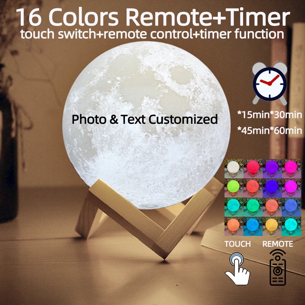 10-15-20cm (3-16 Colors) 3D Moon Lamp Personalized Photo Text Customized USB Night Light Birthday Mother Day Valentine's Christmas Lunar Gift