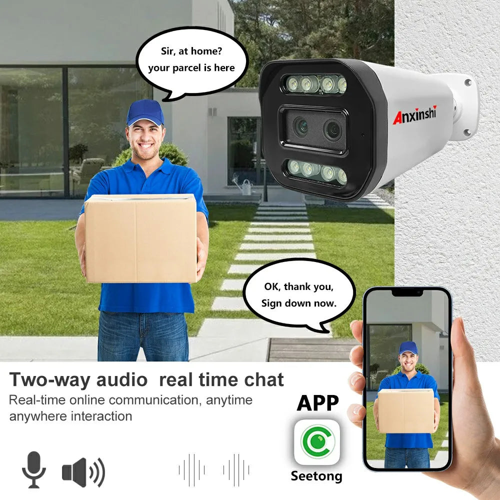 NEW Arrivals H265+ APP Seetong  4MP Dual Len POE Bullet Camera with Black Light Technology Full Color Night Vision IP66 for Outdoor Human Sensor Cars Detection Top Quality Home Security Supplies