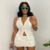 NEW Arrivals 2 PCS Set White/Black/Pink Color Sexy Hot Women's Spring Autumn Summer Hooded Top Sleeveless Zip-Front Slit Splicing Maxi Top with Skirt Suit Streetwear Night Clubwear Evening Party Suit