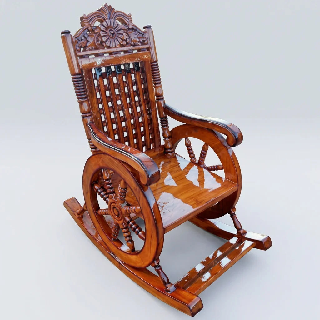 NEW Arrivals Handcrafted Luxury Oak Wood Rocking Armchair with Classic Reclining Design for Living Room Indoor Outdoor Balcony Garden Luxury Furniture and Home Decor