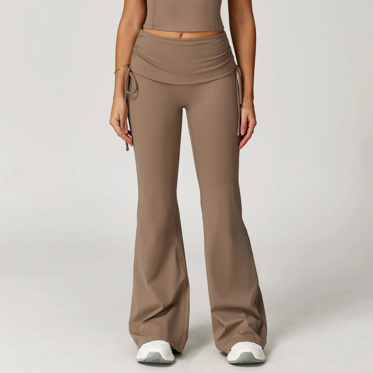 5 Colors S-XL Cross-Border Foldable High-Waisted Tummy Control Ruched Butt-Lifting Flared Pants Nude-Feel Wide-Leg Slimming Long Drawstring Outdoor Sport Activities Pants