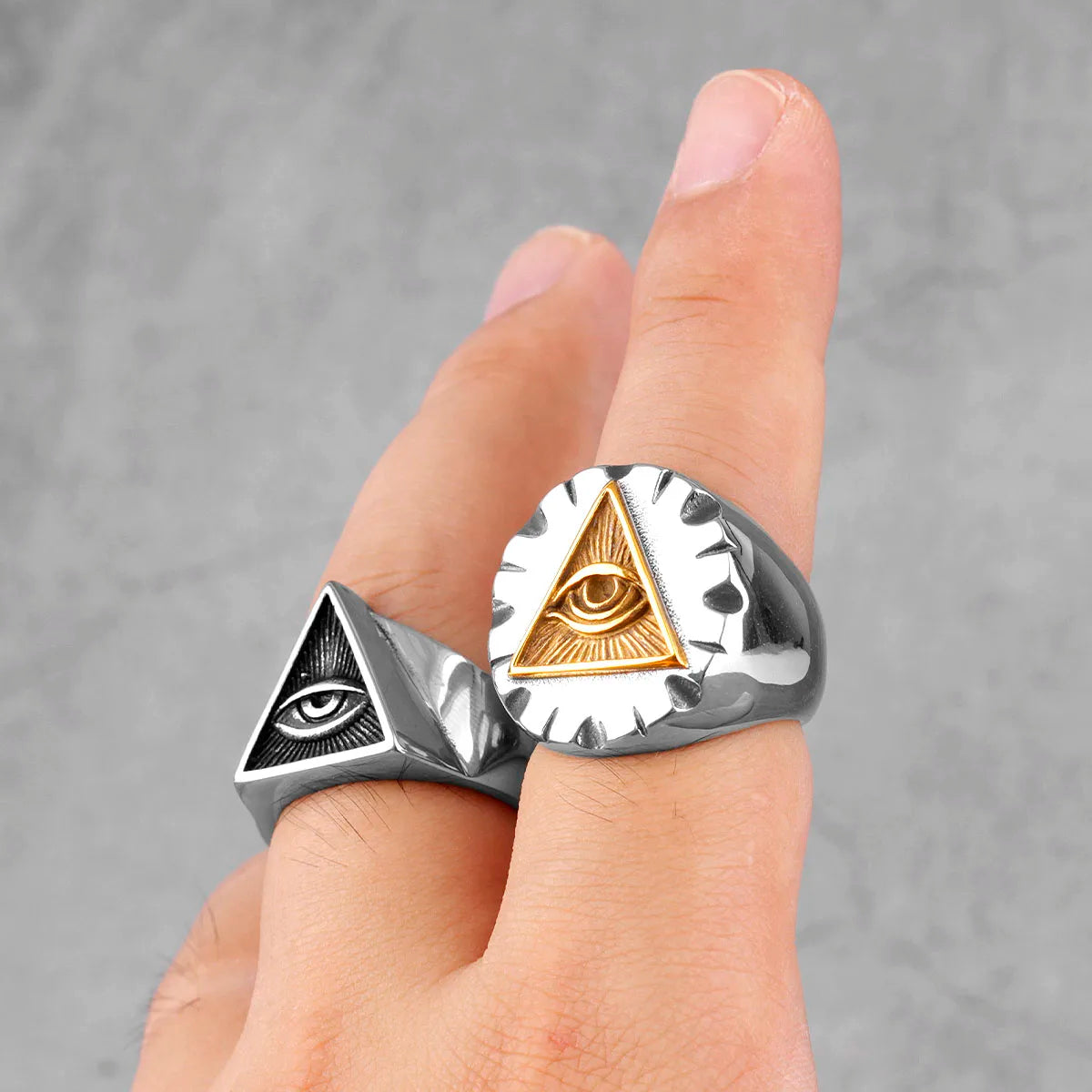 NEW Freemason Rothchild's Illuminati Organization Triangle Masonic Top Quality Titanium Steel Men's Rings Punk for Male Boyfriend Biker Jewelry Creativity Gifts Secret Society Products