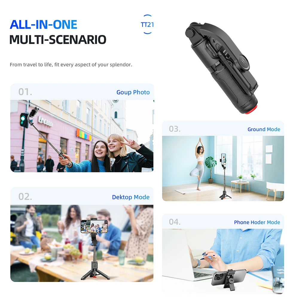 630mm Pocket Foldable Selfie Stick Tripod Aluminum Alloy Wireless Remote Mini Portable Phone Stand Vlog Live Streaming TT21