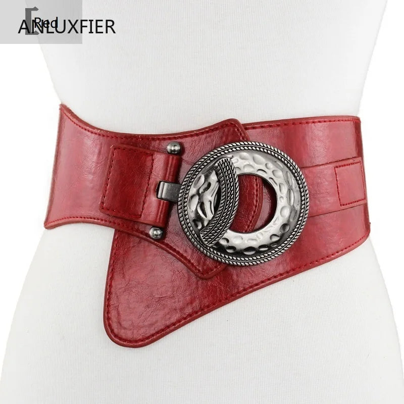 NEW Arrivals Lady Luxury Real Leather Dress Belt Female  High Elastic Wide Belt Women's Retro Decorative Down Jacket Belts Leather Waist Cover Waistband Girls Ladies Luxury Fashion Apparel Accessories Supplies