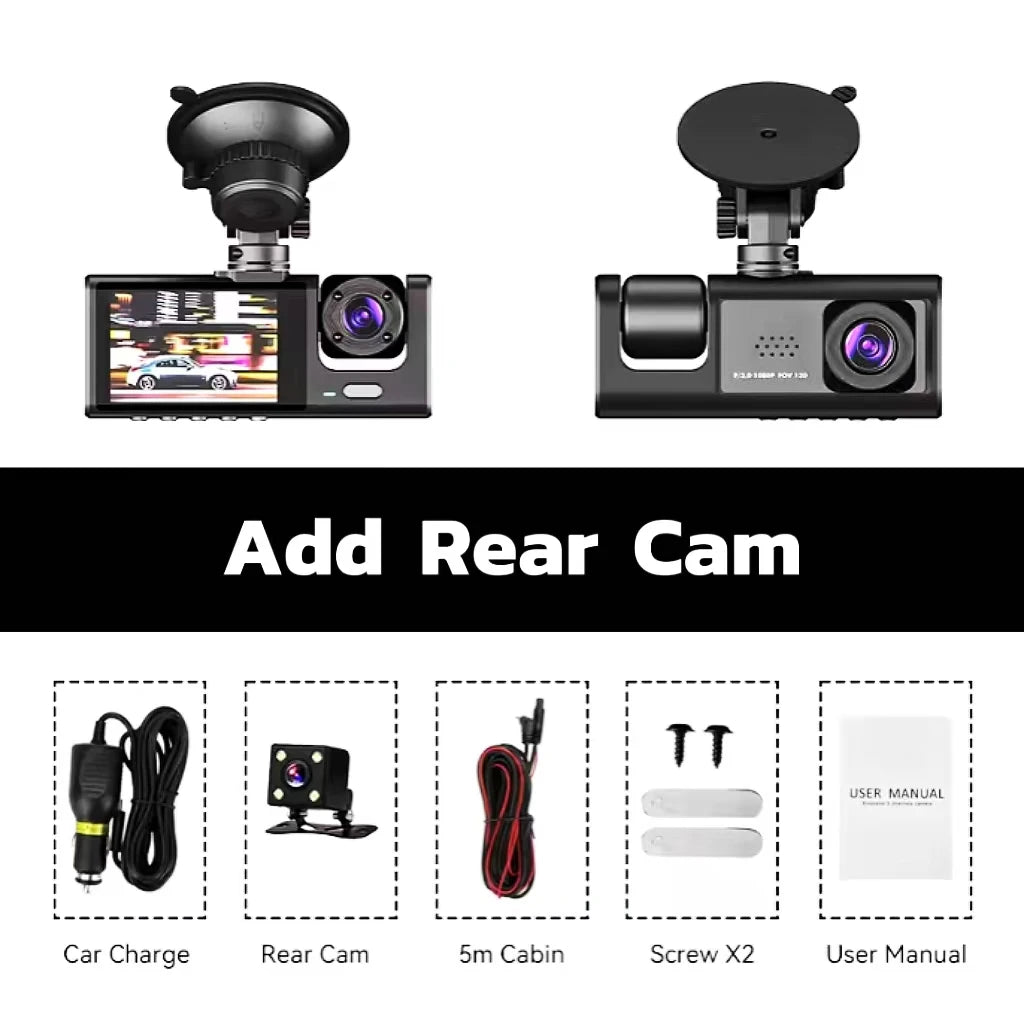 NEW Arrivals 3 Lens Dash Cam Car Dashboard Camera Recorder 1080P Vehicle Black Box DVR Hidden Dash Cam Camara De Auto Dash Cam 3 Channel Automobile Security System Safety Supplies