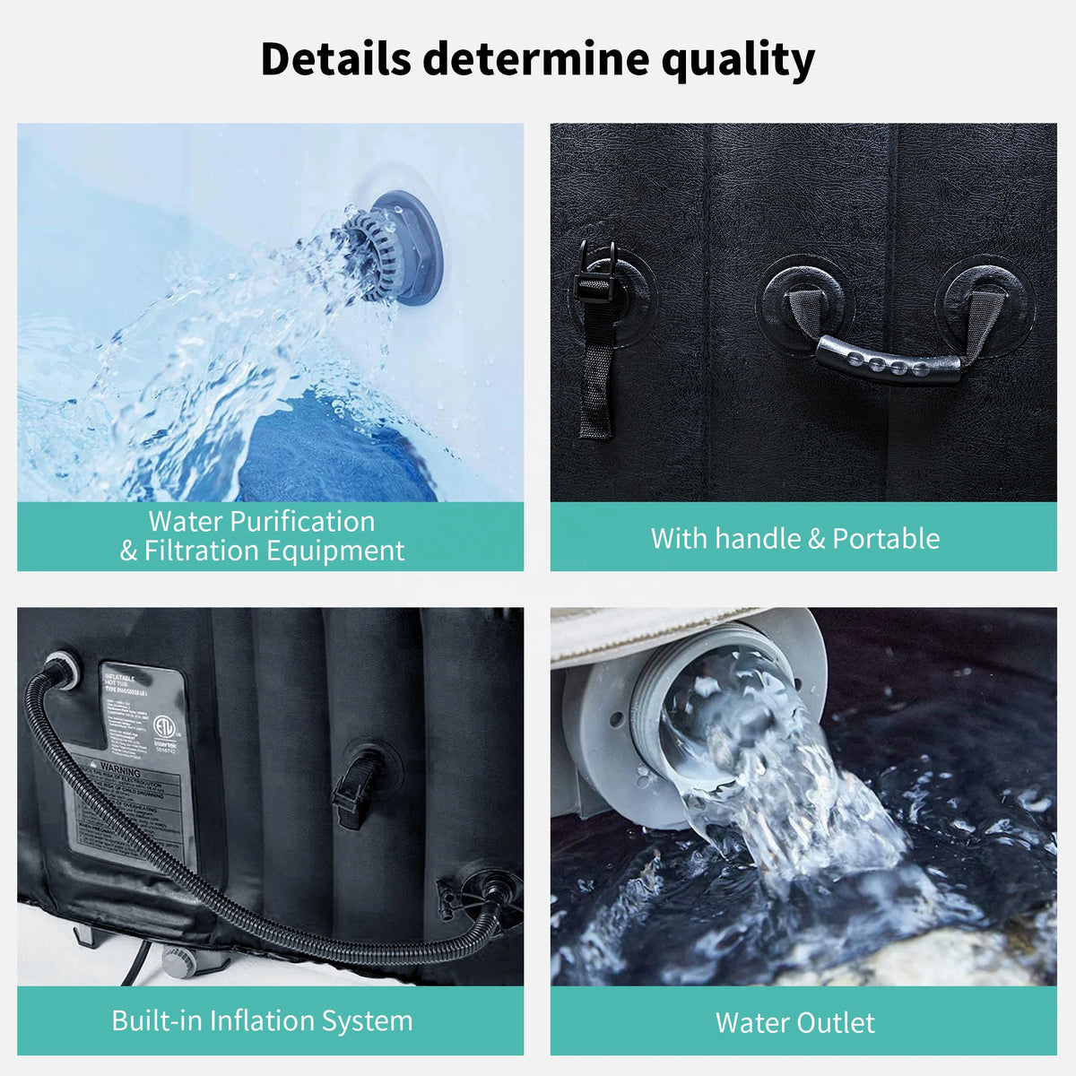 Home Indoor Outdoor Bubble Bath Spa 6 Person Portable Inflatable Tub Spa Jacuzzi Pool Massage Fitness Recovery Health Care Supplies